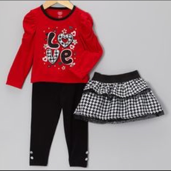 Young Hearts 3PC Love Top Tiered Skirt Leggings